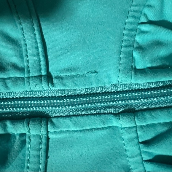 Lululemon Sweater Blue Teal High Neck Gathered Arms Pockets. - Picture 6 of 11